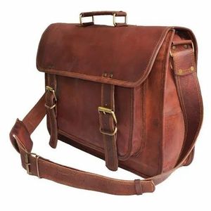 Sac pour ordinateur portable en cuir véritable marron pour hommes et femmes, qualité supérieure, personnalisable, fait main - Product Image 1