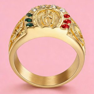 Anillo de Hombre Estilo Hip Hop Europeo y Americano, de Acero de Titanio, Chapado en Oro, con Diamantes de Colores, Modelo María - Product Image 6