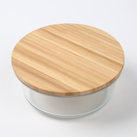 Boîte à lunch en verre avec couvercle rond en bambou d'usine OEM Boîte à bento en herbe borosilicate résistante au micro-ondes Conteneur de stockage de vaisselle