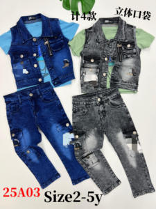 Vetement denim đổ enfants trẻ em quần áo Bộ 3 mảnh trẻ em mặc tùy chỉnh Toddler Quần áo bộ cho bé trai - Product Image 5