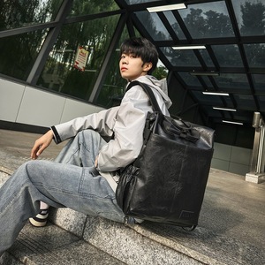 Men's PU <b>Backpack</b> Dark <b>Brown</b> 16 Inch Laptop Bag Business Travel Casual Shoulder Bag - Product Image 4