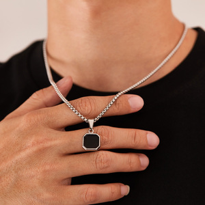 Personality Men Women Jewelry Stainless Steel Geometric Minimalist Casual Black Square Pendant Necklaces Accessories Gift