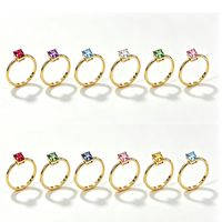 Bague en acier inoxydable 316L plaqué or PVD 14K avec pierre de naissance et zircone cubique à quatre griffes, délicate et empilable pour femme, cadeau d'anniversaire