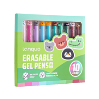 LANGUO Ensemble de stylos gel effaçables mignons pour animaux de compagnie, 12 couleurs, rétractables, à friction thermique, fournitures de papeterie pour le bureau et l'école