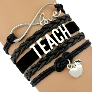 Bracelet en cuir « Infinity Love Teach » du fabricant, charme tendance pour les enseignants et les assistants d'enseignants, cadeau pour la fête des enseignants - Product Image 1
