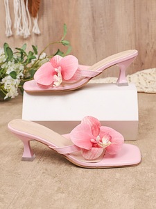 Sandalias de Tacón Alto y Punta Cuadrada con Diseño Floral Brillante para Mujer, Moda de Verano - Product Image 6