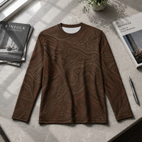 T-shirt à manches longues 3D AOP 100% polyester séchage rapide col rond marron pour l'automne décontracté en gros RTS OEM ODM avec motif