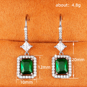 Emerald Green Gemstone Earrings for Women Vintage Style Daily Wear Ear Accessory Fashion Outfit Jewelry Style - Product Image 4