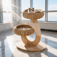 Arbre à chat pliable de luxe en placage de chêne, design classique moderne en forme de C, avec griffoir en sisal, élégant condo pour chat, usage intérieur, vente en gros