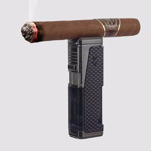 بيع بالجملة معدن قابل للنفخ أربعة مستقيم تدفق متعدد الوظائف ولاعة سيجار شفافة نافذة غاز البوتان ولاعة غاز محمولة - Product Image 4