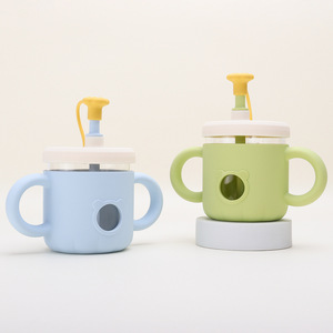 Baby Feeding Milk Glass Cup Spill Proof Sippy Cup Baby Milk Drinking Water <b>Bottle</b> with Silicone Sleeve with Lids and <b>Straw</b> - Product Image 6