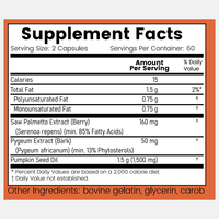 Capsules OEM Pygeum & Saw Palmetto avec huile de graines de citrouille, Complément alimentaire pour la santé masculine, Marque privée, 120 capsules