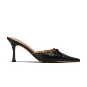 <span class=keywords><strong>Mules</strong></span> pour femmes avec talons en cuir véritable beige avec nœud papillon pour femmes - Product Image 3
