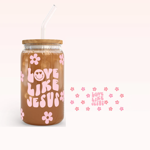 Blooming Bow Bliss - Envoltura Personalizada para Vasos de Vidrio de 16 oz, Diseño de Ramo Floral Rosa con Cinta, para Impresión Digital UV DTF - Product Image 5