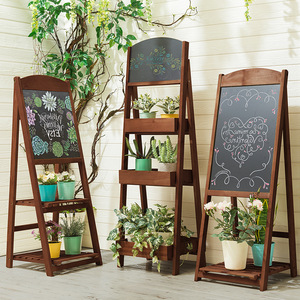 Solid wood balcony flower rack, floor-standing folding green plant <b>storage</b> rack, outdoor shop decoration, entrance blackboard, - Product Image 2
