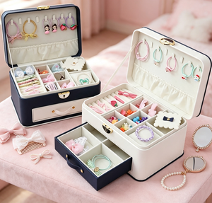 Cute Children Jewelry Organizer <b>Box</b>, Flip Lid <b>Hair</b> Storage Case with Divided Compartments for Girls Hairpins and Small Ornaments - Product Image 4