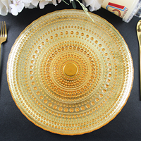 StarLuckINT Assiette de présentation ronde en verre à motif pois dorés 33 cm, décorative, pour service de dîner, mariage, fête, banquet