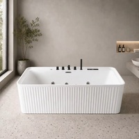 Baignoire autoportante en acrylique cannelé noir mat avec jets d'air et hydromassage, baignoire de luxe moderne pour hôtel, villa, salle de bain