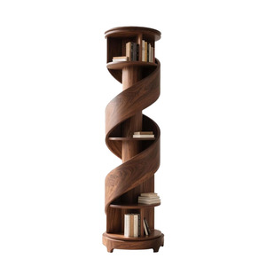 New Chinese Style North American Black <strong>Walnut</strong> Solid Wood Aesthetic Rotating Bookshelf Spiral <strong>Bookcase</strong> - Product Image 5