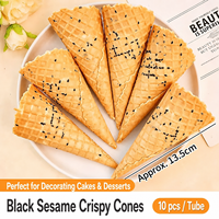 Kerucut Es Krim Renyah Wijen Hitam 10pcs Kotak Atas Datar Kerucut Wafer Asli Mini Warna-warni Grosir untuk Toko Kue dan Dessert