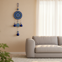 Carillon éolien créatif 3D fait main avec pendentif œil porte-bonheur et cloche métallique, décoration murale pour la maison