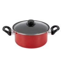 Ensemble de 5 ustensiles de cuisine antiadhésifs en acier au carbone OEM, couleur rouge, avec casseroles, poêles, faitouts et couvercles en verre, personnalisable avec logo, pour cuisine