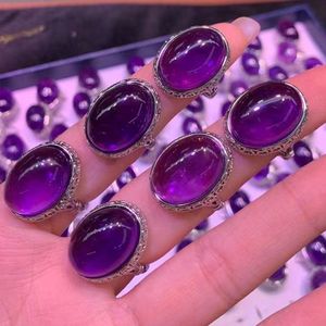 Bague en pierre d'améthyste naturelle plaquée argent, bijou en cristal violet, Anillo Mujer - Product Image 1