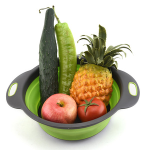 Foldable Drain <b>Basket</b> 2 Piece Set Round Extendable <b>Plastic</b> Colander For Fruit Vegetable Straining - Product Image 4