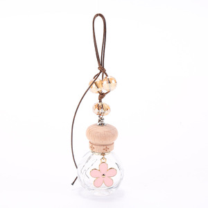 Transparent Clear Square Round Car Hanging Air Freshener Glass Perfume <b>Bottle</b> With Wood Cover - Product Image 5