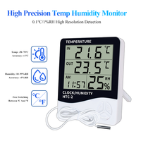 Termómetro Higrómetro Digital HTC-2 con Pantalla LCD Grande, Funciona con Batería, Medición de Temperatura Dual para Interiores y Exteriores