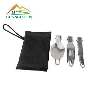 Ensemble de couverts de camping en acier inoxydable Guanglu, cuillère, fourchette et couteau pliables, ustensiles de voyage portables pour la randonnée - Product Image 1