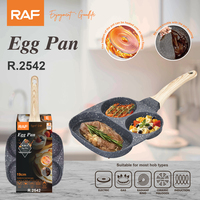 Poêle à œufs RAF R.2542 19CM 750W, antiadhésive, multi-sections, base plate, manche en bois, ustensile de cuisine