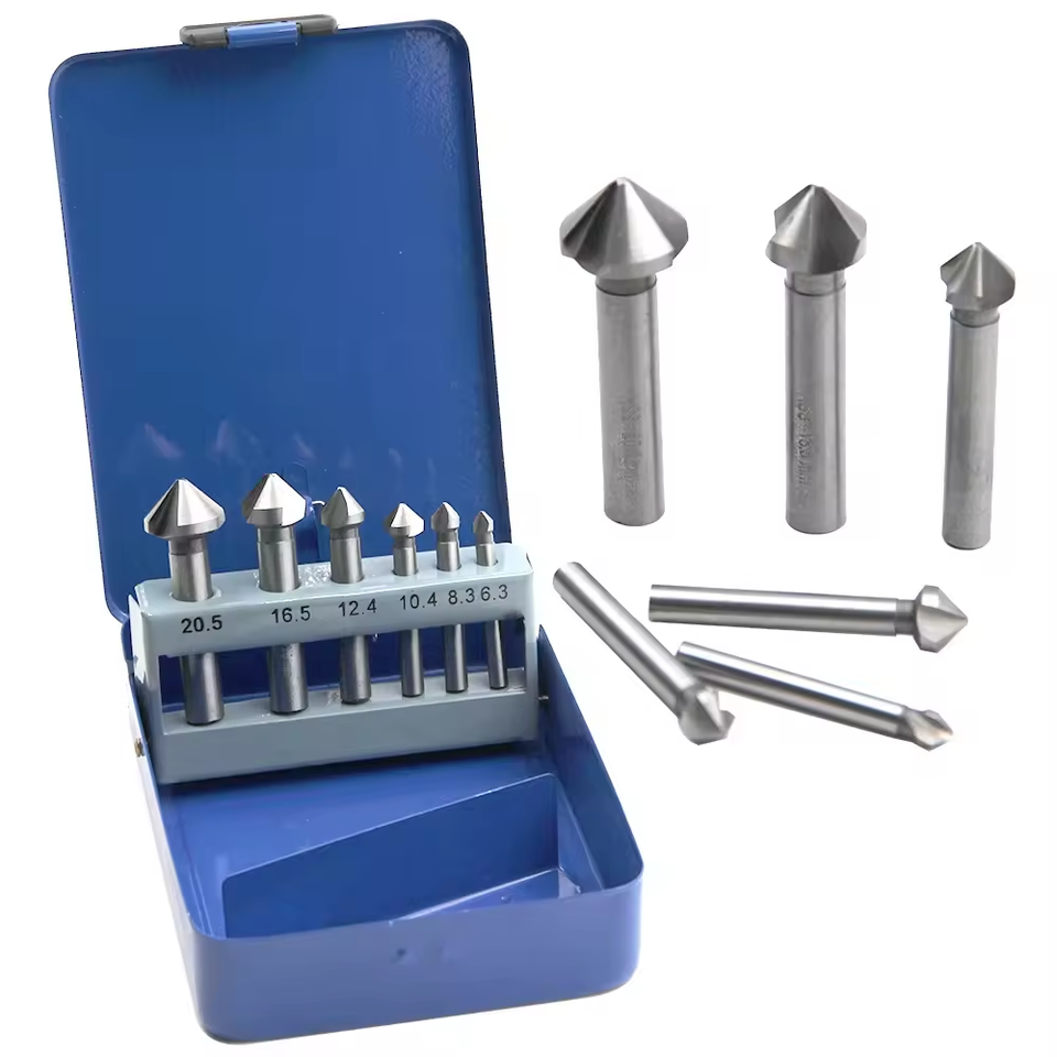 6Pcs 90 Degree Chamfer Cutter Countersink Drill Bit Set 3 Flute Round ...