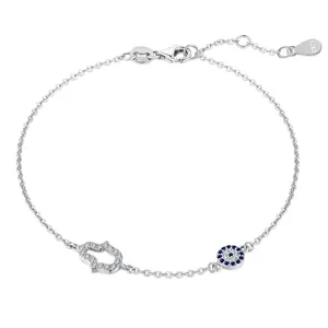 Dylam 925 Sterling Silver Blue Evil Sapphire Eye Bracelet with 5A Cubic Zirconia Adjustable Chain Bracelets for Women