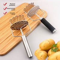 Roestvrijstalen aardappelstamper Handbediende fruit- en groentepers Ergonomisch vaatwasmachinebestendig keukengerei