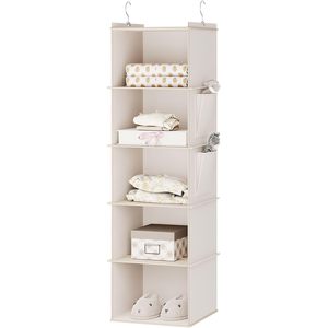 Hanging Closet Organizer 5 <b>Shelf</b> Beige Non Woven Fabric Storage <b>Shelves</b> For Bedroom Neatening - Product Image 1