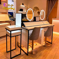 Bureau de Maquillage en Acier Inoxydable avec Éclairage LED, Design Écologique et Recyclable, Dimensions Personnalisables, Conception Pratique, Espace de Travail Spacieux