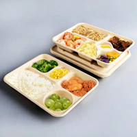 Boîte à lunch rectangulaire en bagasse de canne à sucre à 5 compartiments pour une alimentation saine, récipient alimentaire divisé avec couvercle, capacité de 1000 ml pour bento