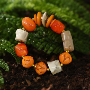Fashion <b>Beaded</b> <b>Bracelet</b> 316L Stainless Steel PVD <b>Gold</b> Plating Sustainable Resistant Orange Cream Beads - Product Image 3