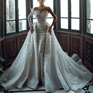 S0993N Nouvelle robe <span class=keywords><strong>de</strong></span> <span class=keywords><strong>mariée</strong></span> <span class=keywords><strong>de</strong></span> <span class=keywords><strong>luxe</strong></span> à traîne longue détachable, haute couture, sans bretelles, <span class=keywords><strong>de</strong></span> haute qualité, faite à la main - Product Image 2