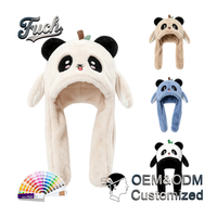 Chapeau en peluche personnalisé en gros avec oreilles de panda mobiles, casquette mignonne et moelleuse à oreilles d'animaux, accessoire chaud pour l'hiver, les fêtes, le cosplay et les photos