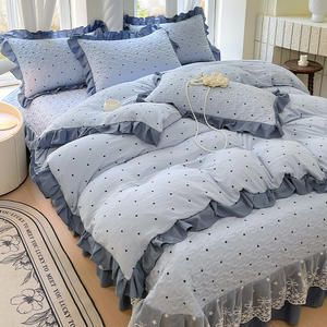 ชุดเครื่องนอนพิมพ์ลายสไตล์ใหม่สำหรับใช้ในบ้าน ชุดผ้าปูที่นอนสามชิ้น พร้อมปลอกผ้านวมลูกไม้สไตล์เกาหลีสุดหรู - Product Image 5