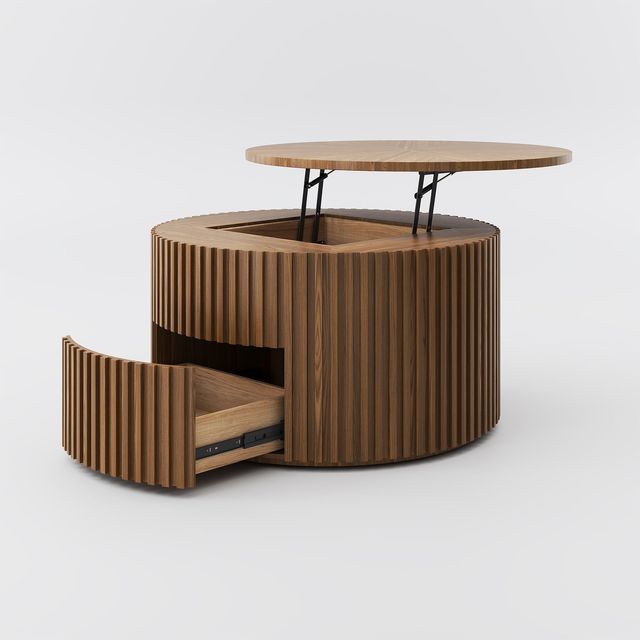 AJUNION Lifting Top Round Coffee Table Wood Coffee Table Mid Century Modern Walnut Color Coffee Table for Living Room Furniture