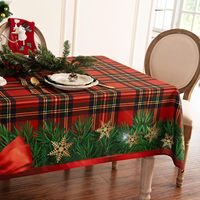 Nappe de Noël personnalisée pour les fêtes d'hiver, en tissu imprimé à carreaux avec motif floral tissé, nappe anti-taches