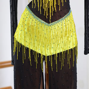 Vestido de Baile Latino Amarillo y Negro, Instrumento Musical Tradicional Chino de Madera de Palisandro, Traje Completo para Actuación - Product Image 3