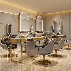 Miroir de <span class=keywords><strong>coiffure</strong></span> moderne en acier inoxydable, siège pour quatre personnes avec miroir double face pour salons de beauté, salons de <span class=keywords><strong>coiffure</strong></span> - Product Image 2