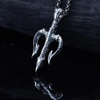 Bijoux vintage en argent sterling 925, design punk, pendentif trident oxydé