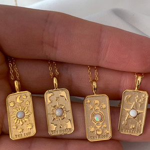 Vintage amuleto estrella sol Luna collar 3D en relieve ópalo chapado en oro <span class=keywords><strong>Real</strong></span> enlace cadena Tarot colgante collar - Product Image 1