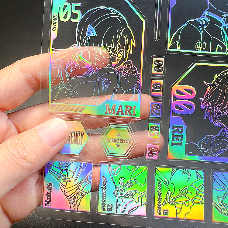 Transparent PET/BOPP sticker + holographic foil stamped example