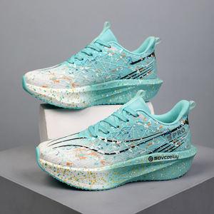 Zapatillas Deportivas Transpirables para Hombre, Color Verde Menta con Diseño de Salpicaduras de Pintura, Suela Gruesa con Amortiguación, Calzado Deportivo Moderno - Product Image 1